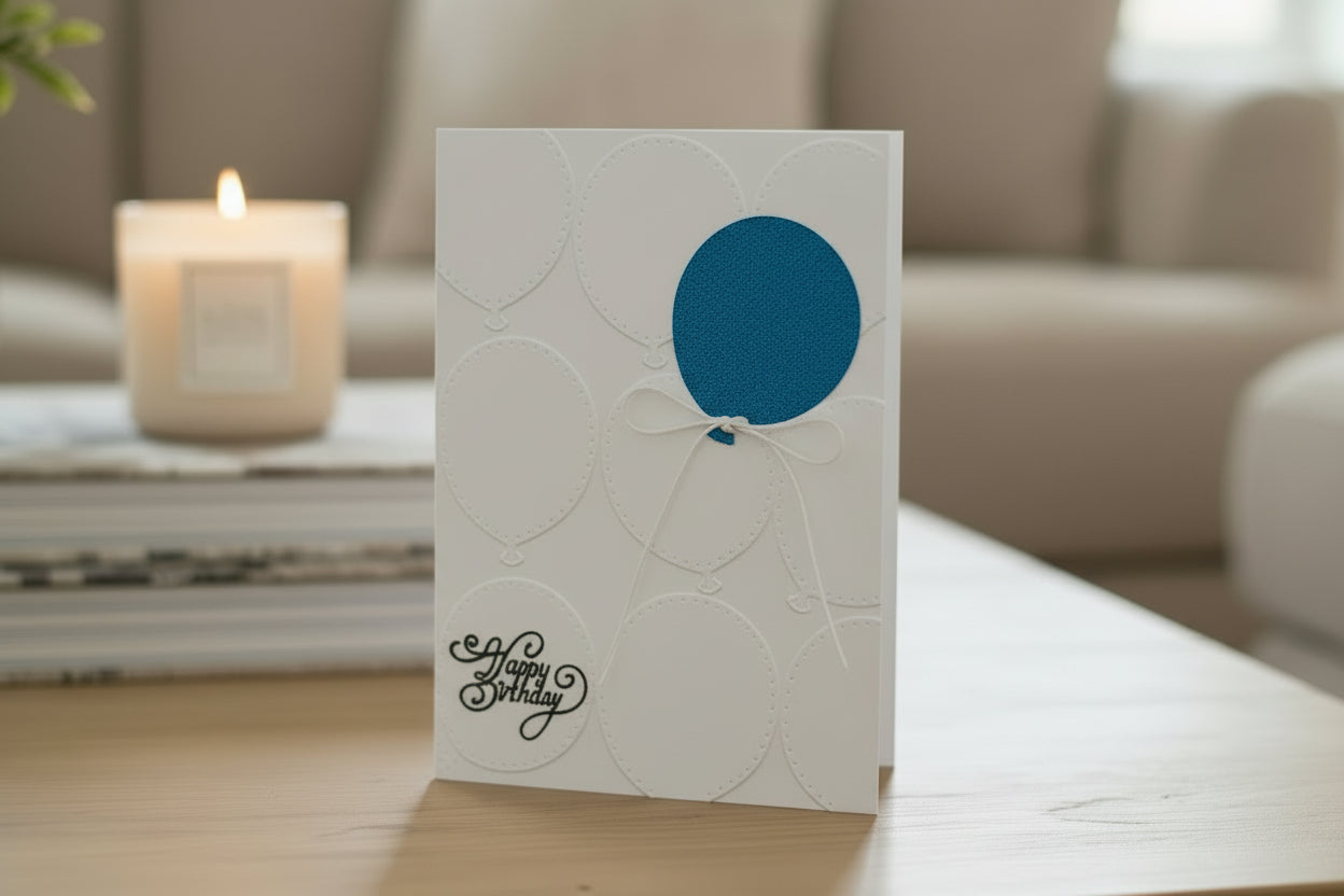 Happy Birthday Card with Blue Glitter Balloon - The Speckled Dove