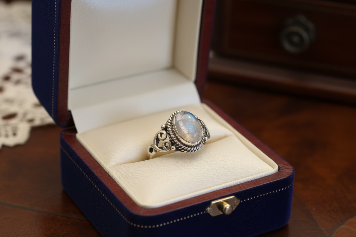 Moonstone sterling silver ring - The Speckled Dove