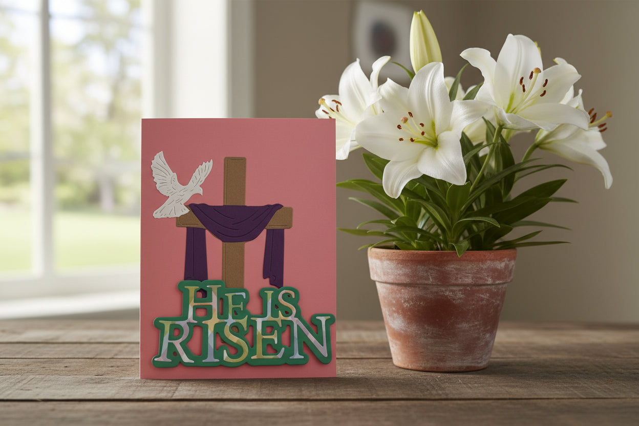He is Risen with Cross Easter Card - The Speckled Dove