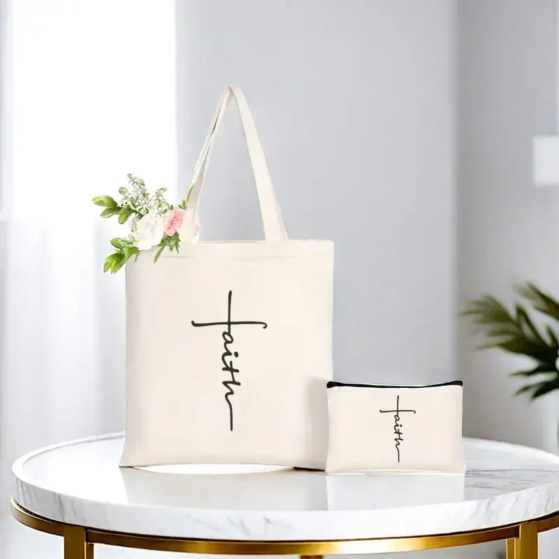 Faith Canvas Tote Bag with Matching Zipper Pouch - The Speckled Dove