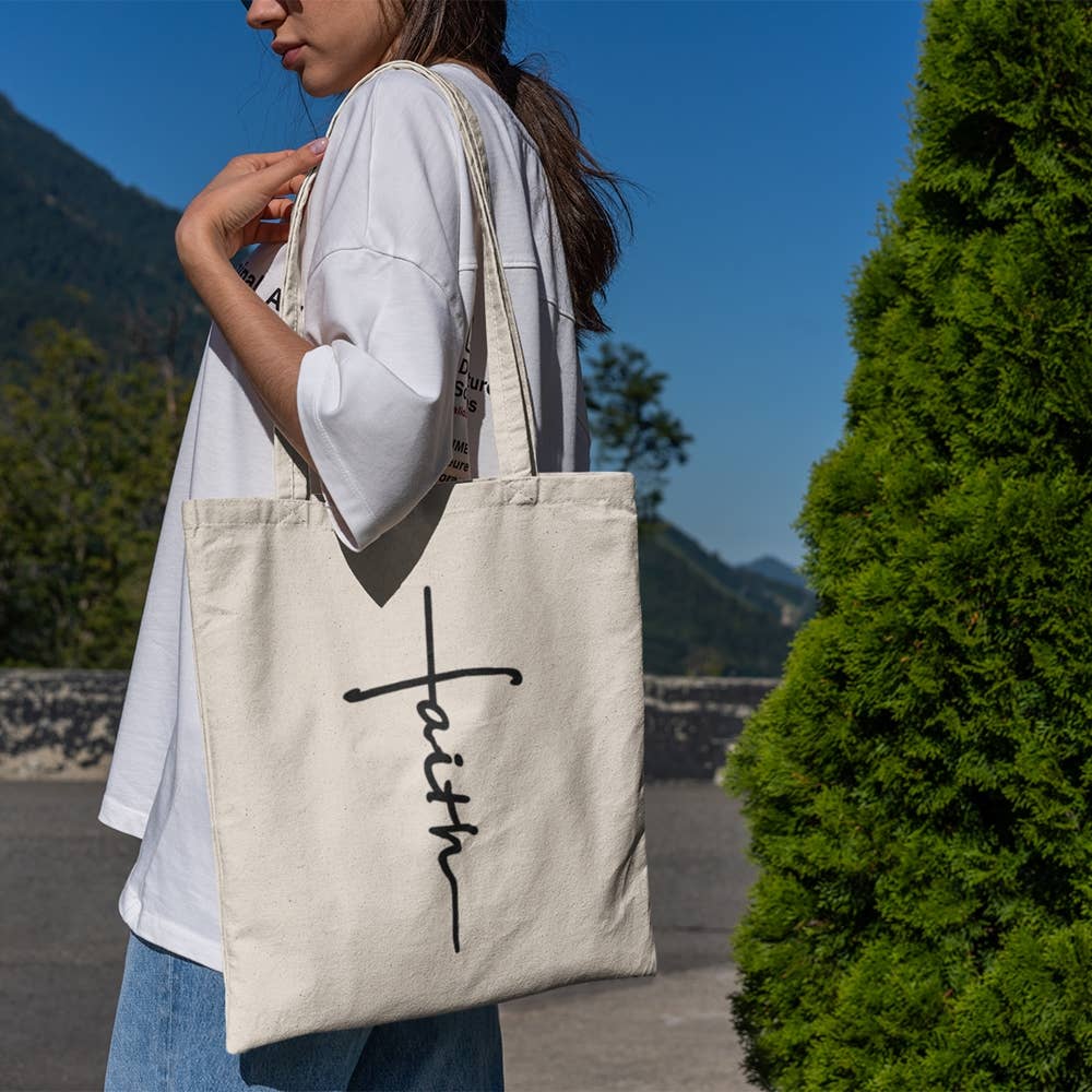 Faith Canvas Tote Bag with Matching Zipper Pouch - The Speckled Dove