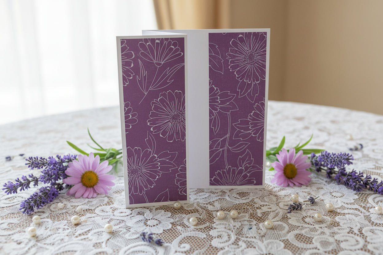 Purple with Delicate White Floral Outline Print Notecard - The Speckled Dove