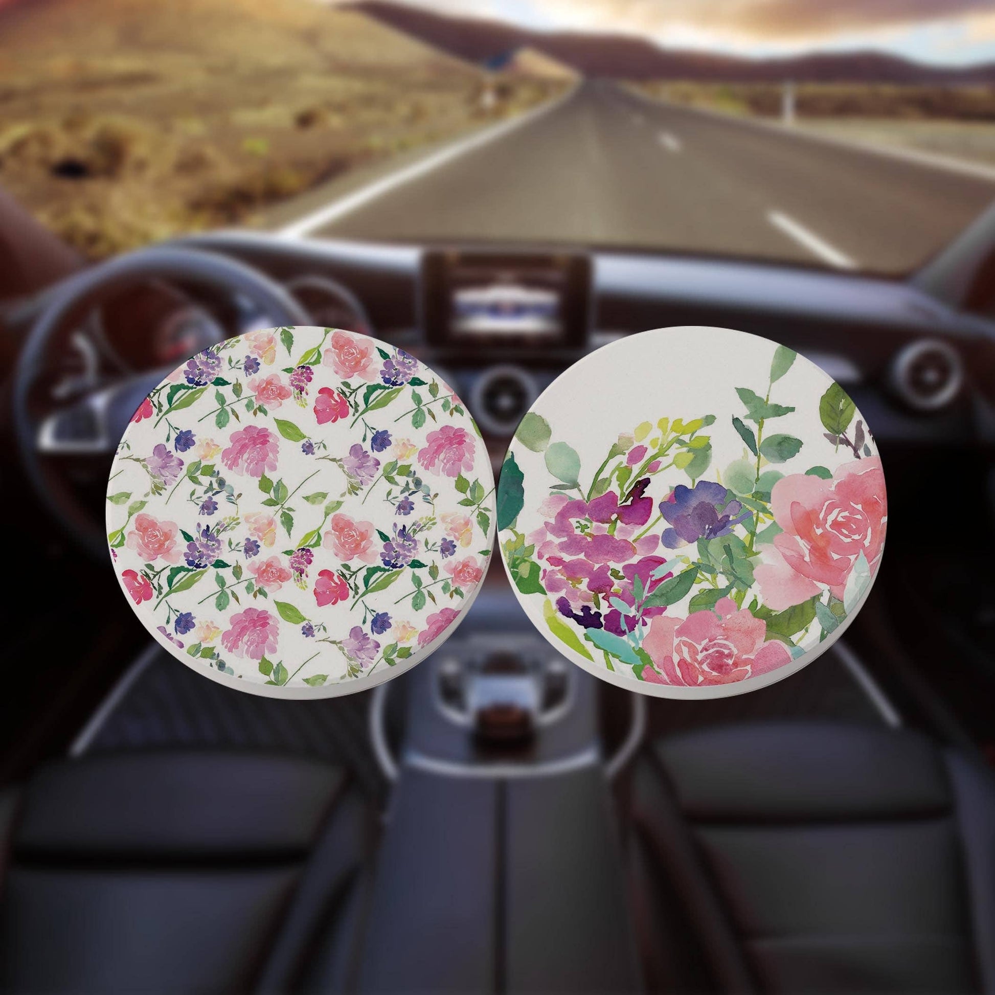 Car Coaster 2-Pack Kalia Lane-Floral Watercolor Patterns 