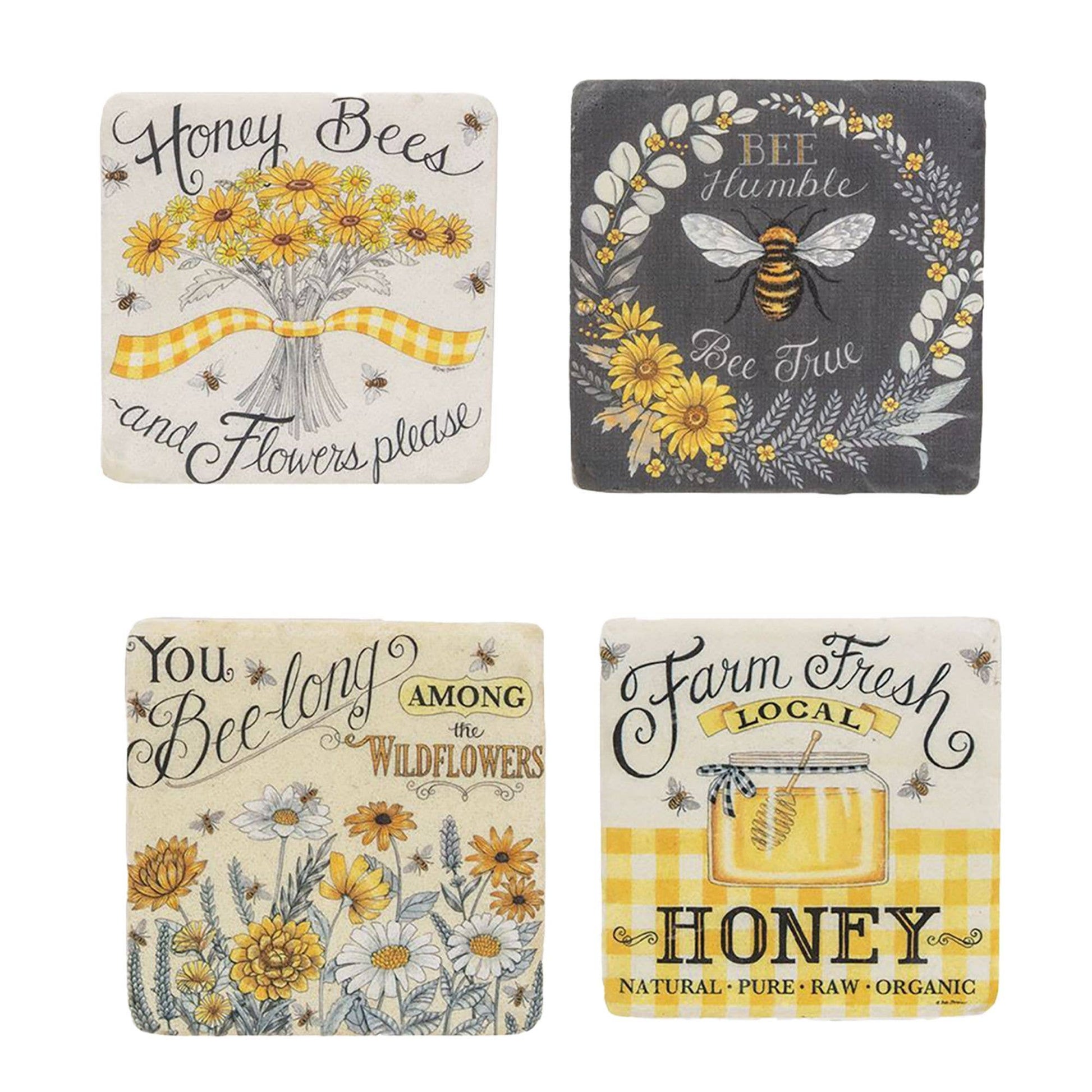 4/Set, Farm Fresh Honey Resin Coasters - The Speckled Dove