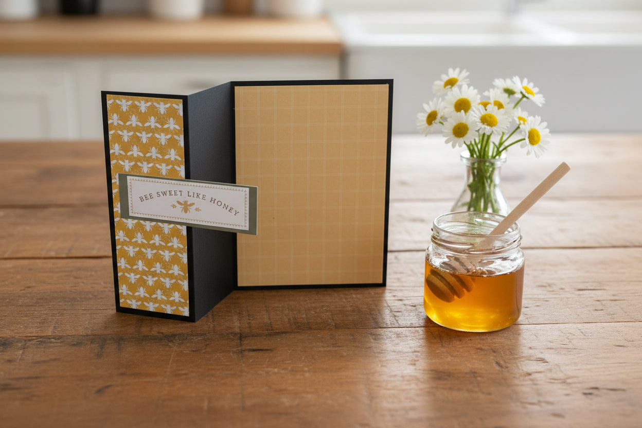 "BEE SWEET" BIFOLD NOTECARD ON BLACK BASE