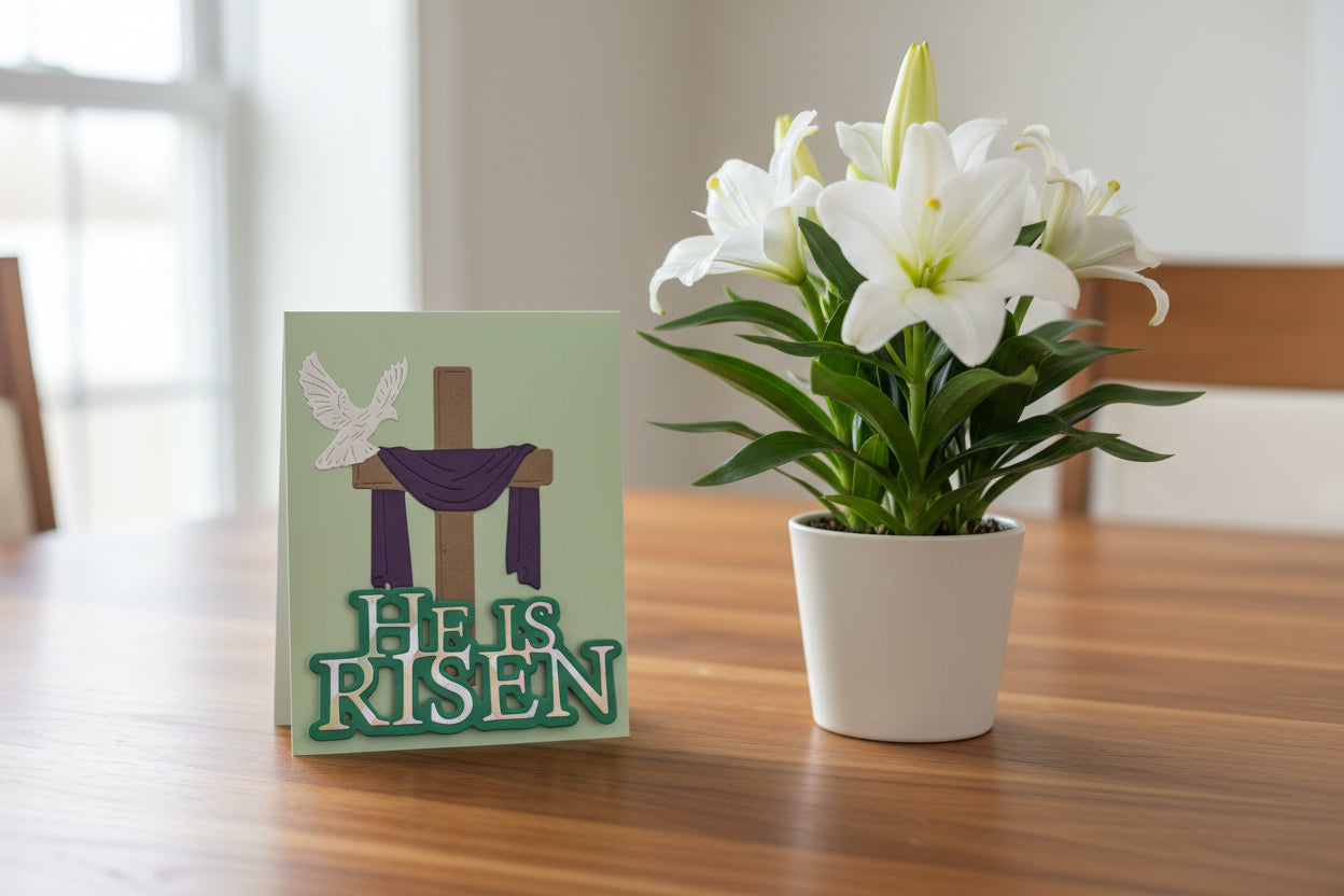 He is Risen with Cross Easter Card - The Speckled Dove