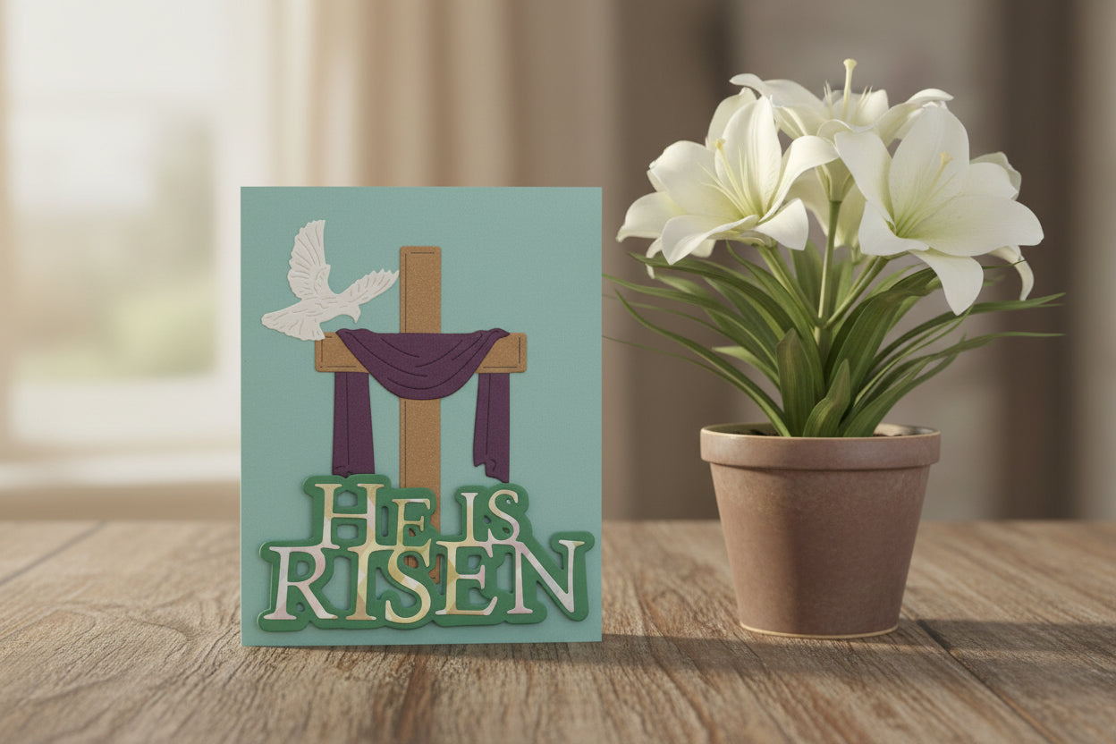 He is Risen with Cross Easter Card - The Speckled Dove