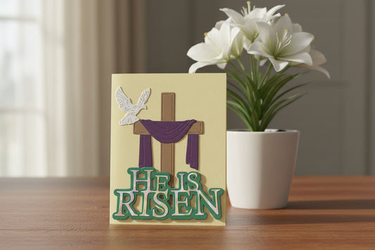 He is Risen with Cross Easter Card - A2 Christian Greeting Card