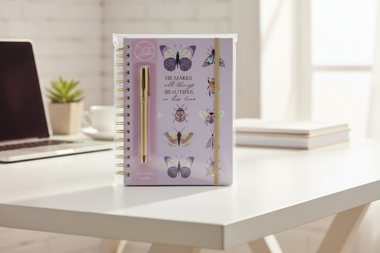 He Makes All Things Journal with butterflies and pen