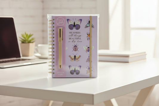 He Makes All Things Journal with butterflies and pen