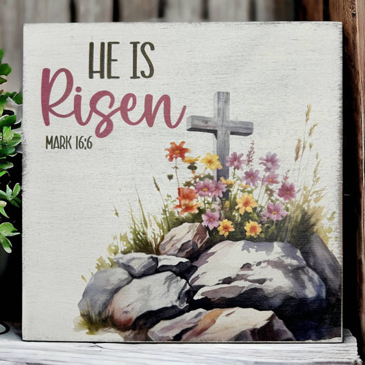 He is Risen - Rustic Wood Easter Sign - Spring Decor - The Speckled Dove