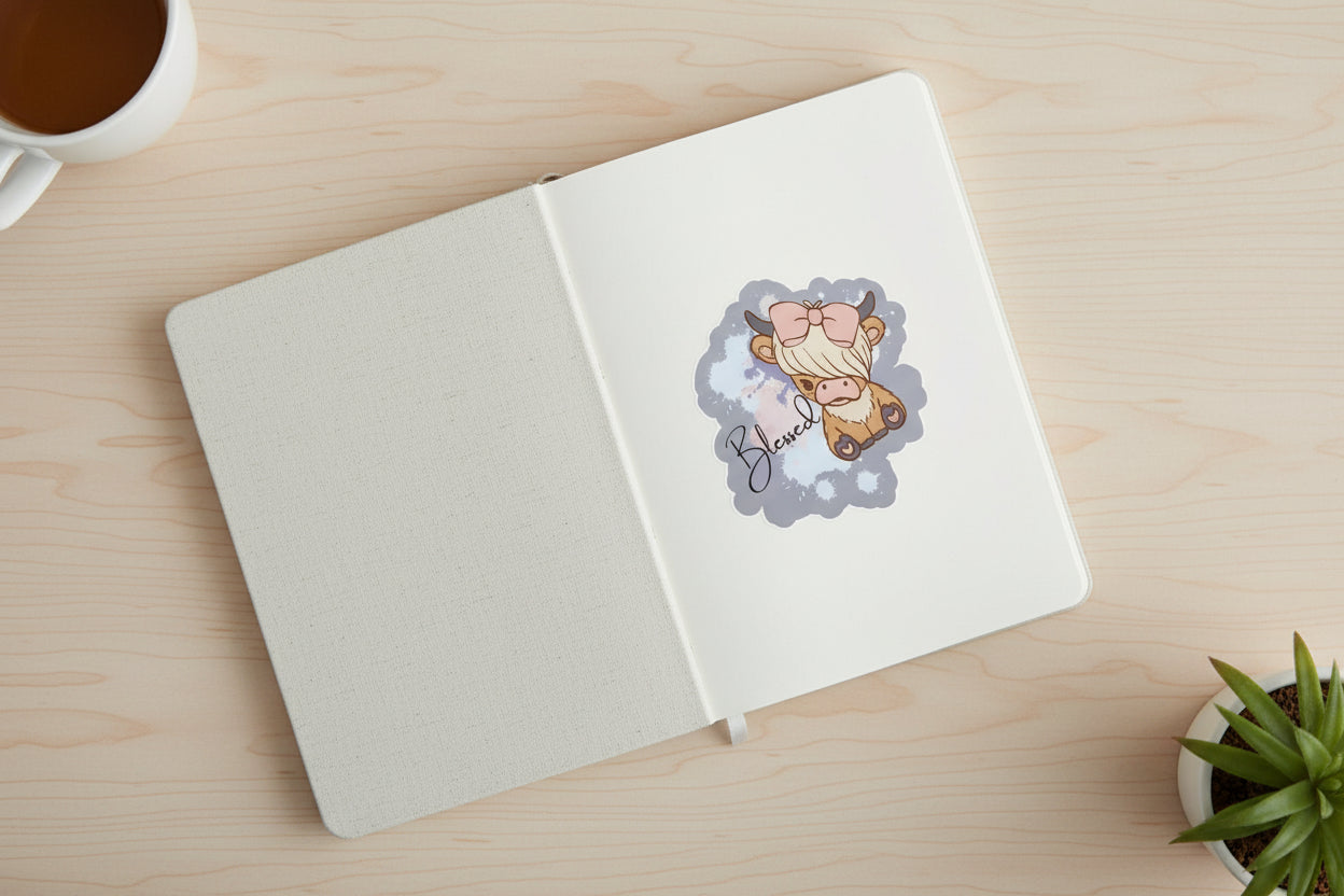 Highland Cow Blessed Vinyl Sticker