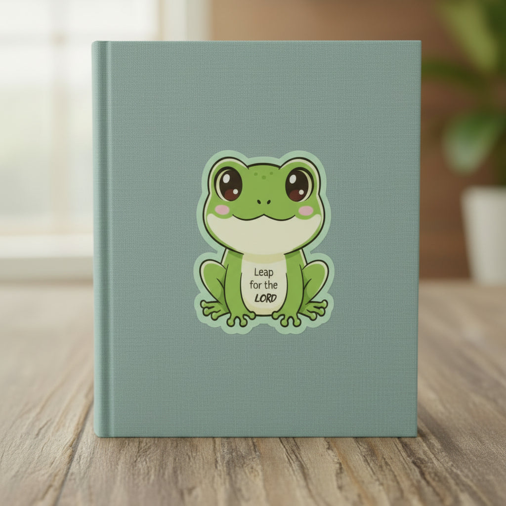 A die-cut vinyl frog sticker