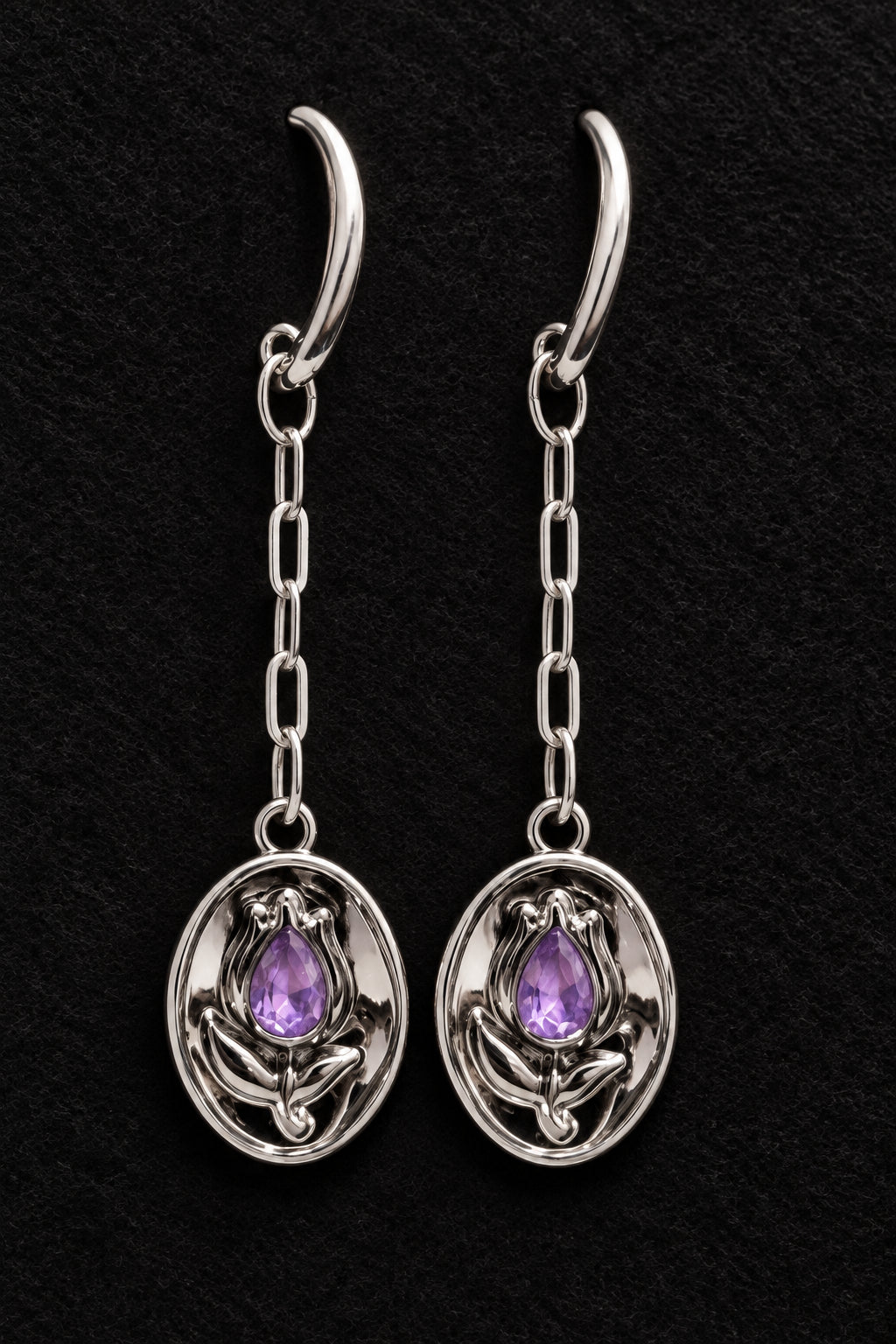 Stephanie's Opalescent Purple Flower Dangle Earrings
