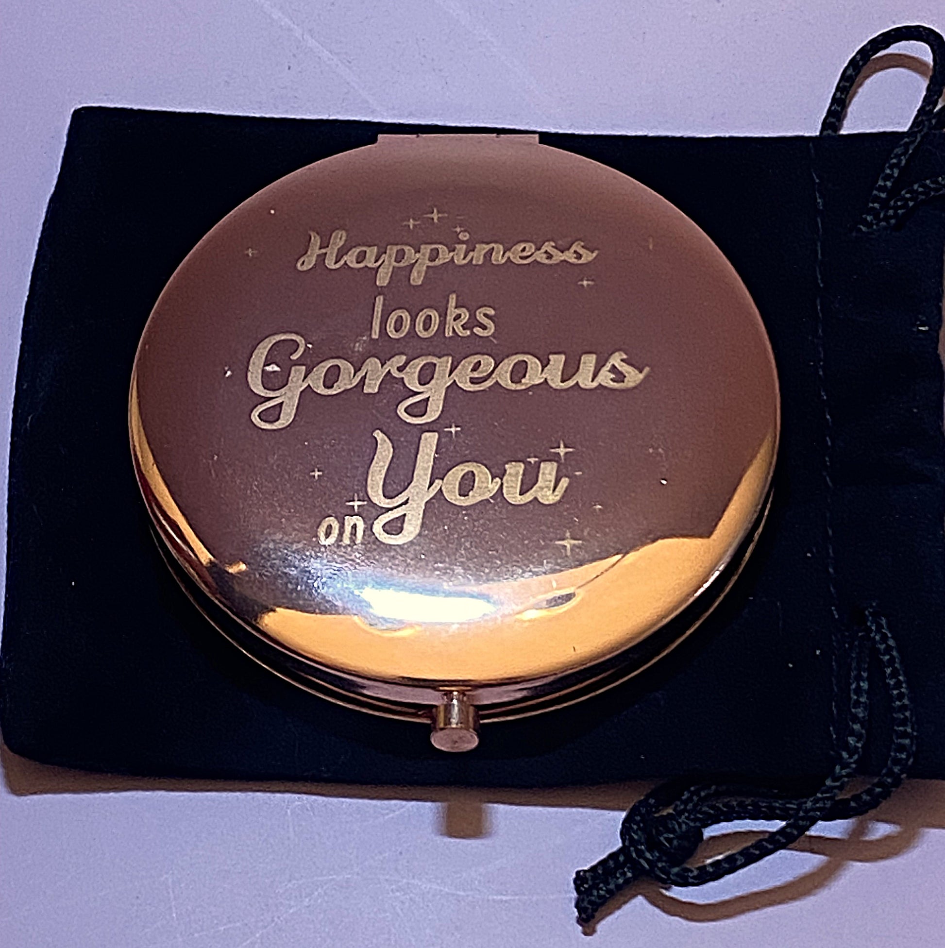 Rose Gold Compact Mirror with Crystals – “Happiness Looks Gorgeous on You” - The Speckled Dove