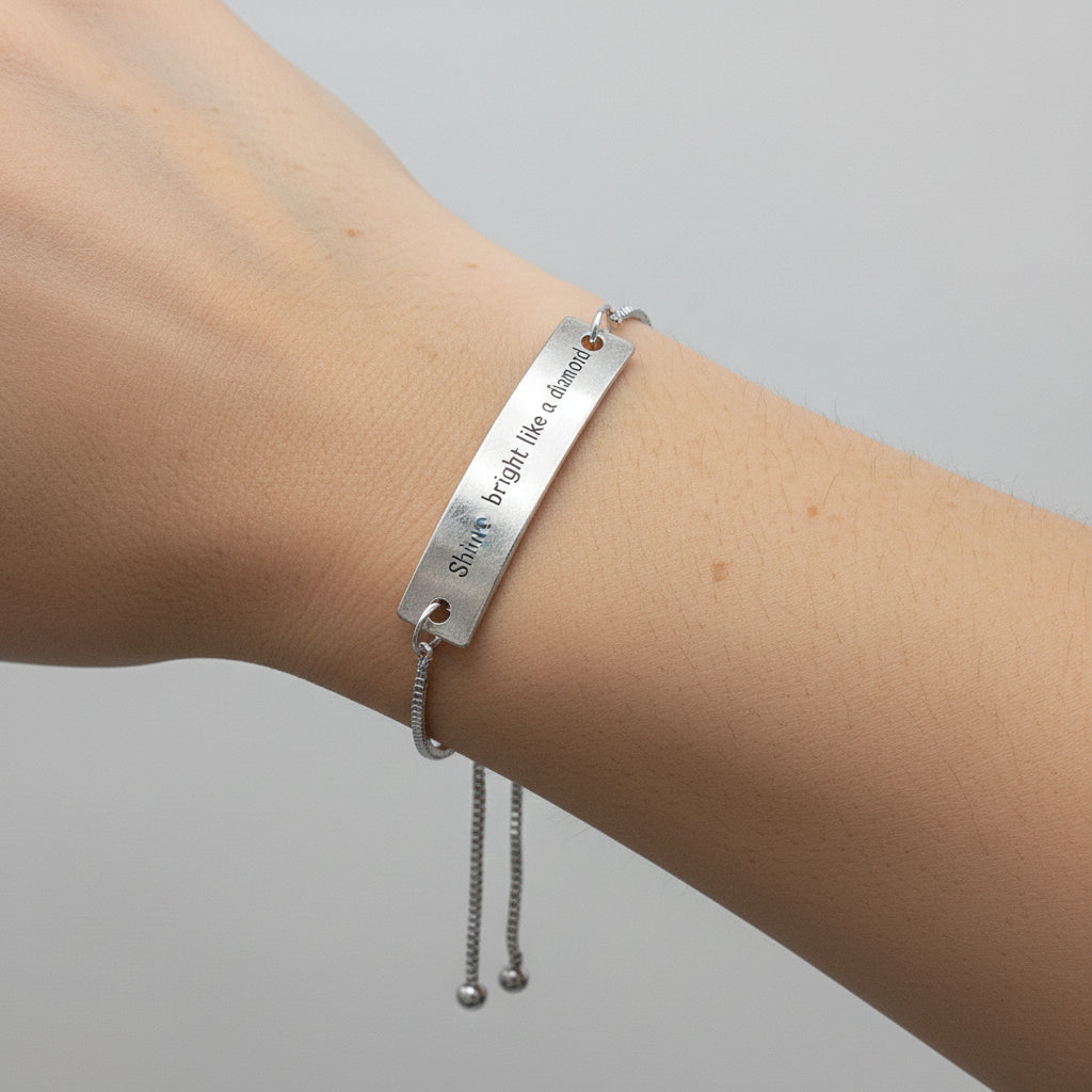 Silver plated brass adjustable bracelet with Shine bright like a diamond 1.5 inch focal minimalist jewelry