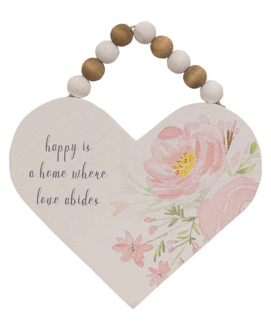 Wood Heart Sign that says happy is a home where love abides