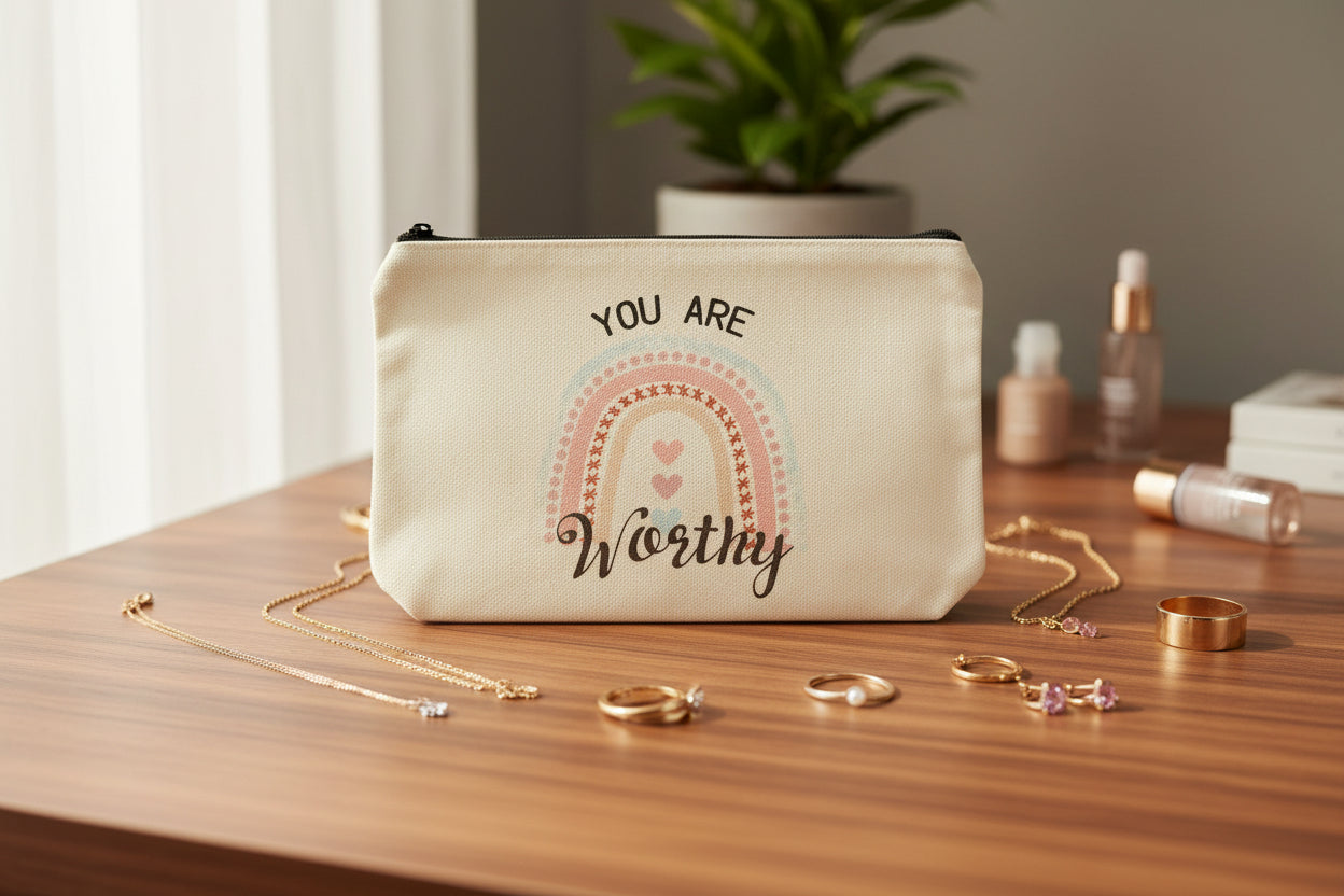 You Are Worthy Rainbow Zipper Bag 